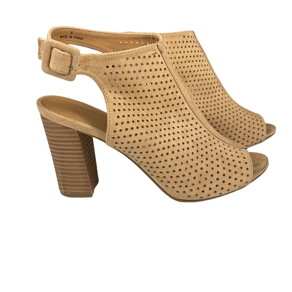 Madden Girl Womens Beckie-C Stacked Heel Peep Toe Dress Sandal Boot Camel Size 8 - Picture 1 of 15